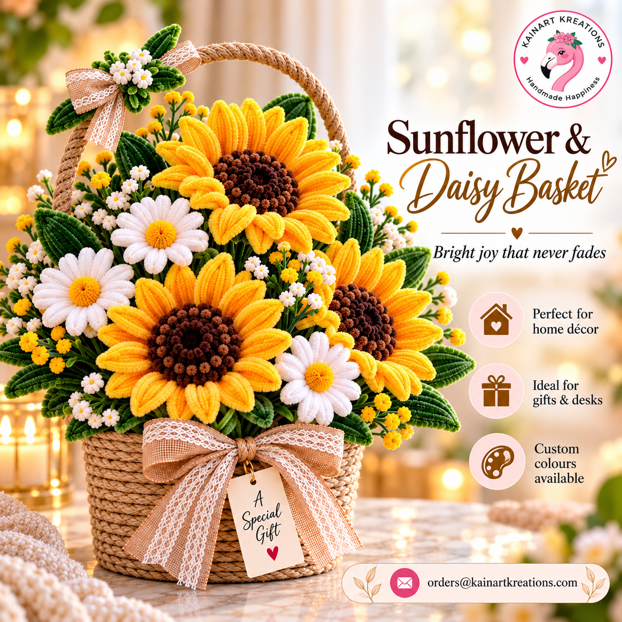 Handmade sunflower and daisy basket