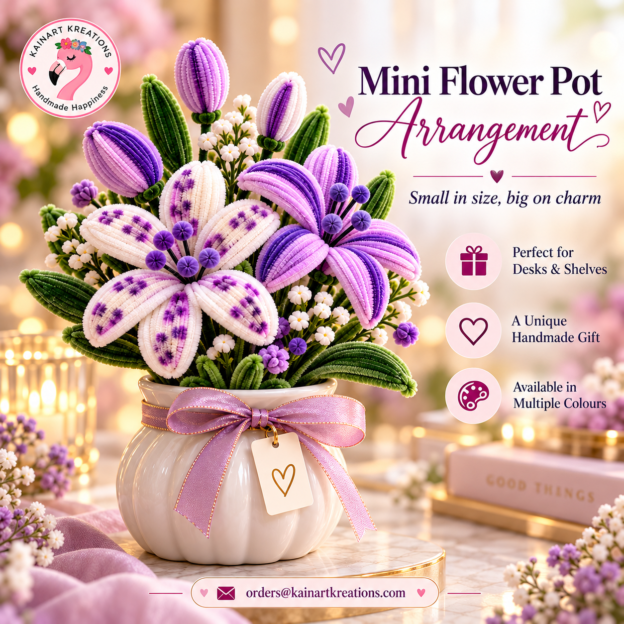 Handmade mini flower pot arrangement